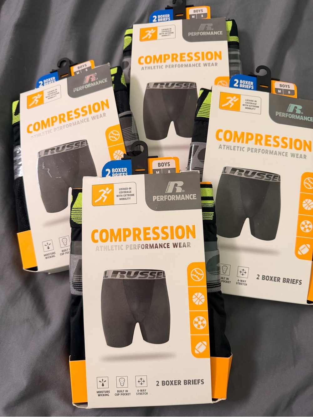 8 pairs Performance Compression Boys Boxer Briefs - Black